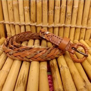 NWOT Tarnish Brown & Gold Leather Braided Belt 1/2 inch Wide <36 inches